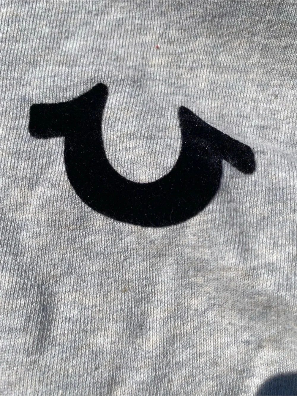 True Religion Light Gray Zip Hoodie with Black Logo Patch